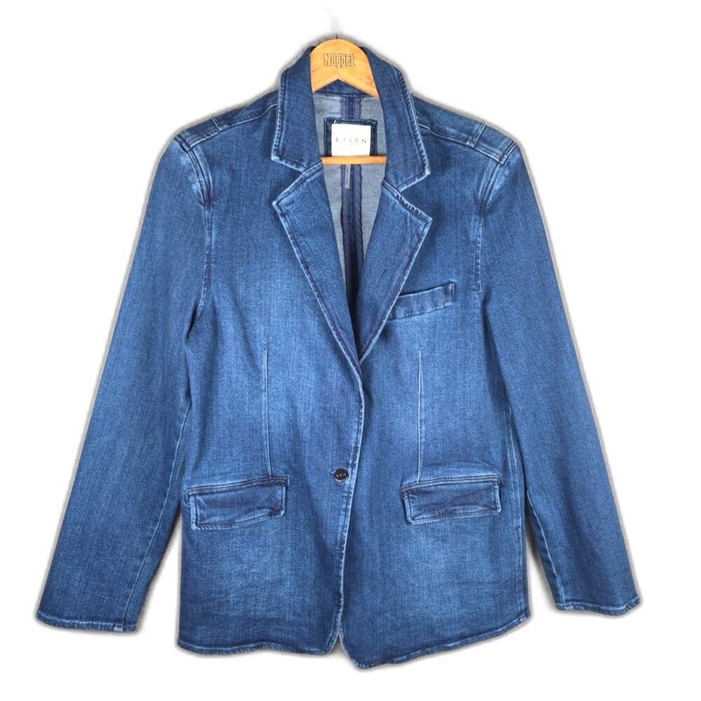 Risen Los Angeles Denim Blazer Blue XL Stretch One Button Jacket Medium Wash